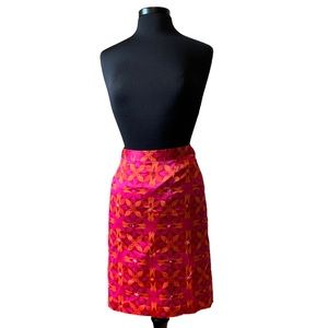 Plenty 100% Silk Beaded Mini Pencil Skirt Pink and Orange Anthropologie